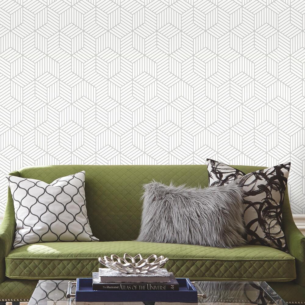 RoomMates Peel&amp;Stick sisustustapetti Stripped Hexagon White/Grey