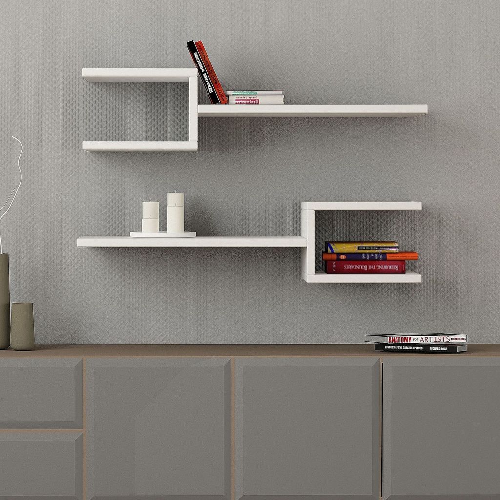Chic Home Haarukka seinähyllysetti 2kpl, 75x22xK18 cm, valkoinen