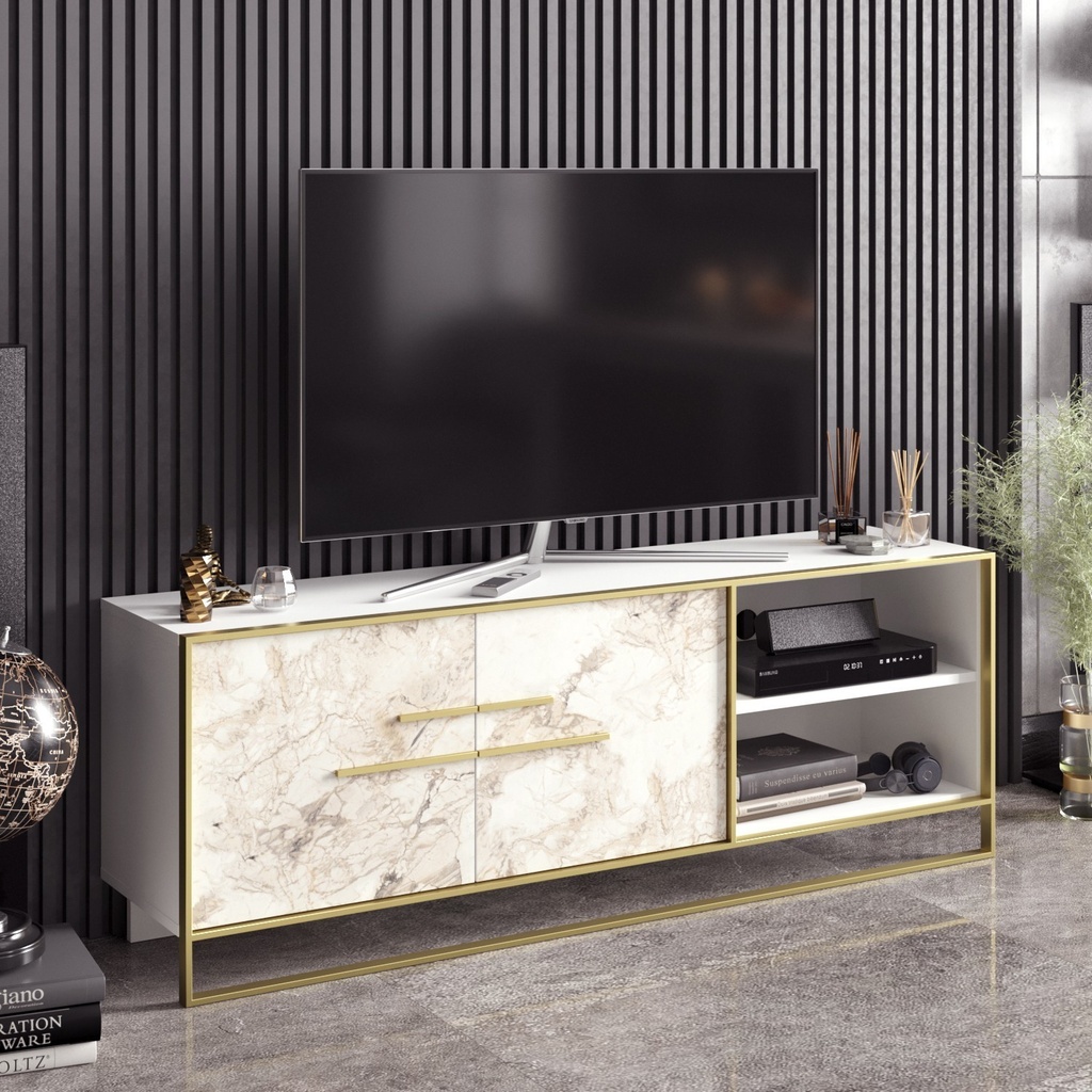 Chic Home Vihtori TV-taso 160 cm, valkoinen/kulta