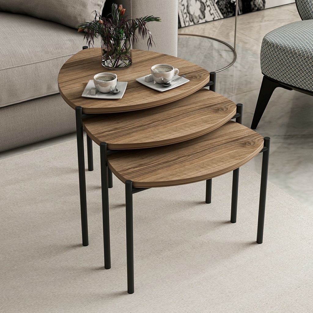 Chic Home Lennu sivupöydät 35/40/45 cm 3 kpl, ruskea/musta