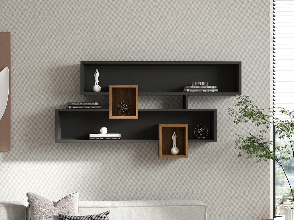 Chic Home Karin seinähylly 120x22xK75 cm, harmaa/ruskea