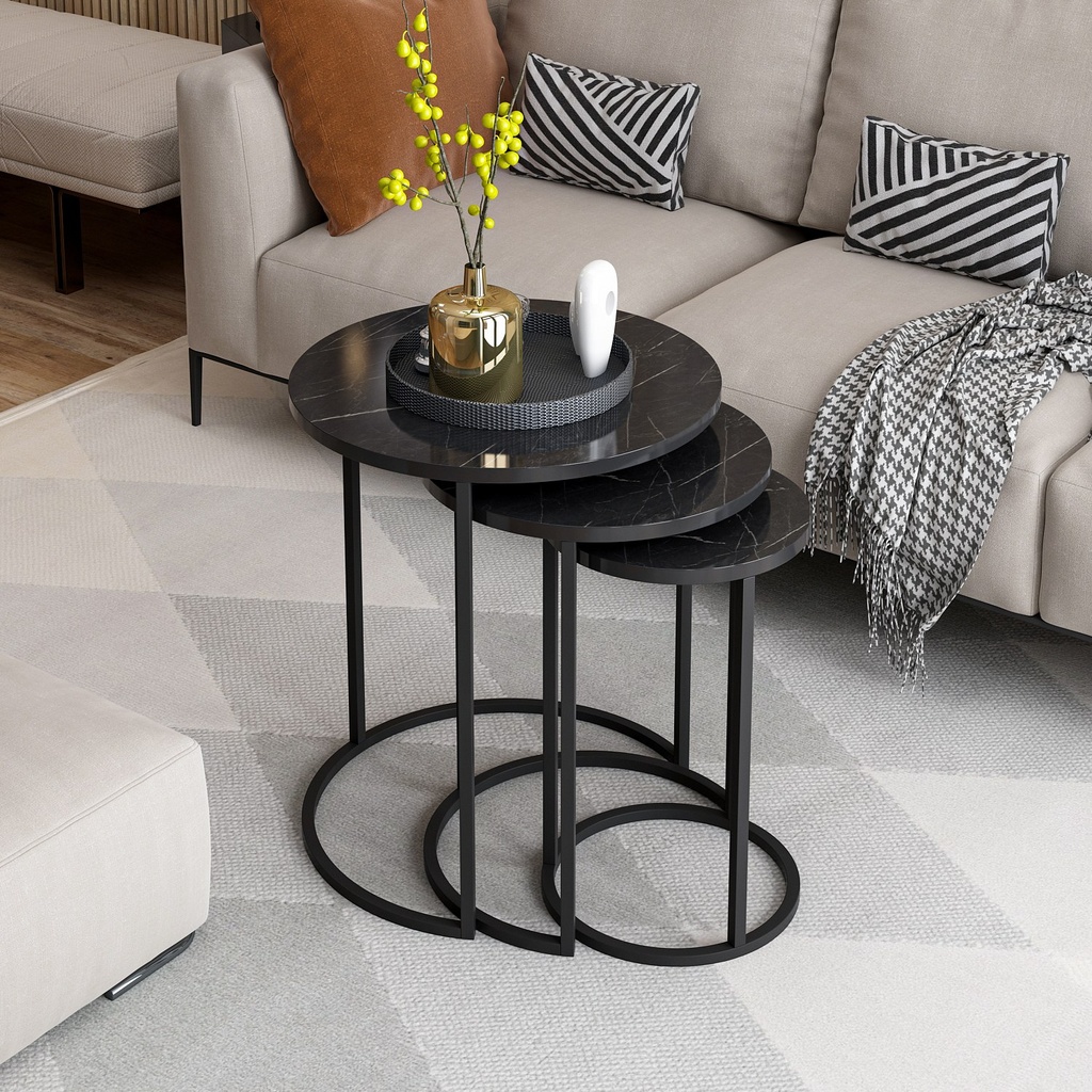 Chic Home Gloria sivupöytäsetti 3kpl, musta