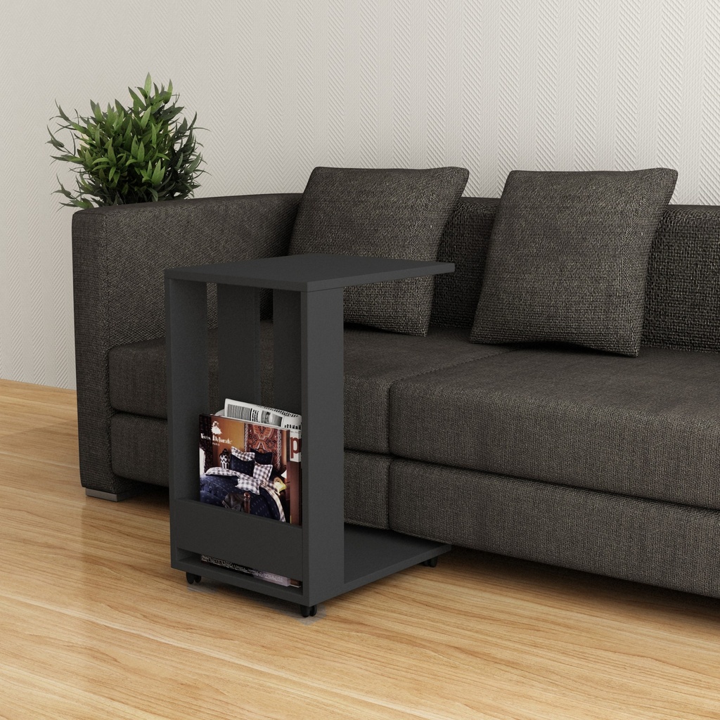Chic Home Edit apupöytä renkailla 45x37xK60 cm, antrasiitti