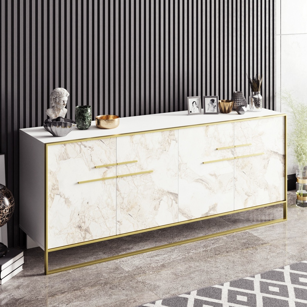 Chic Home Paola senkki 47x180xK75 cm, valkomarmori/kulta