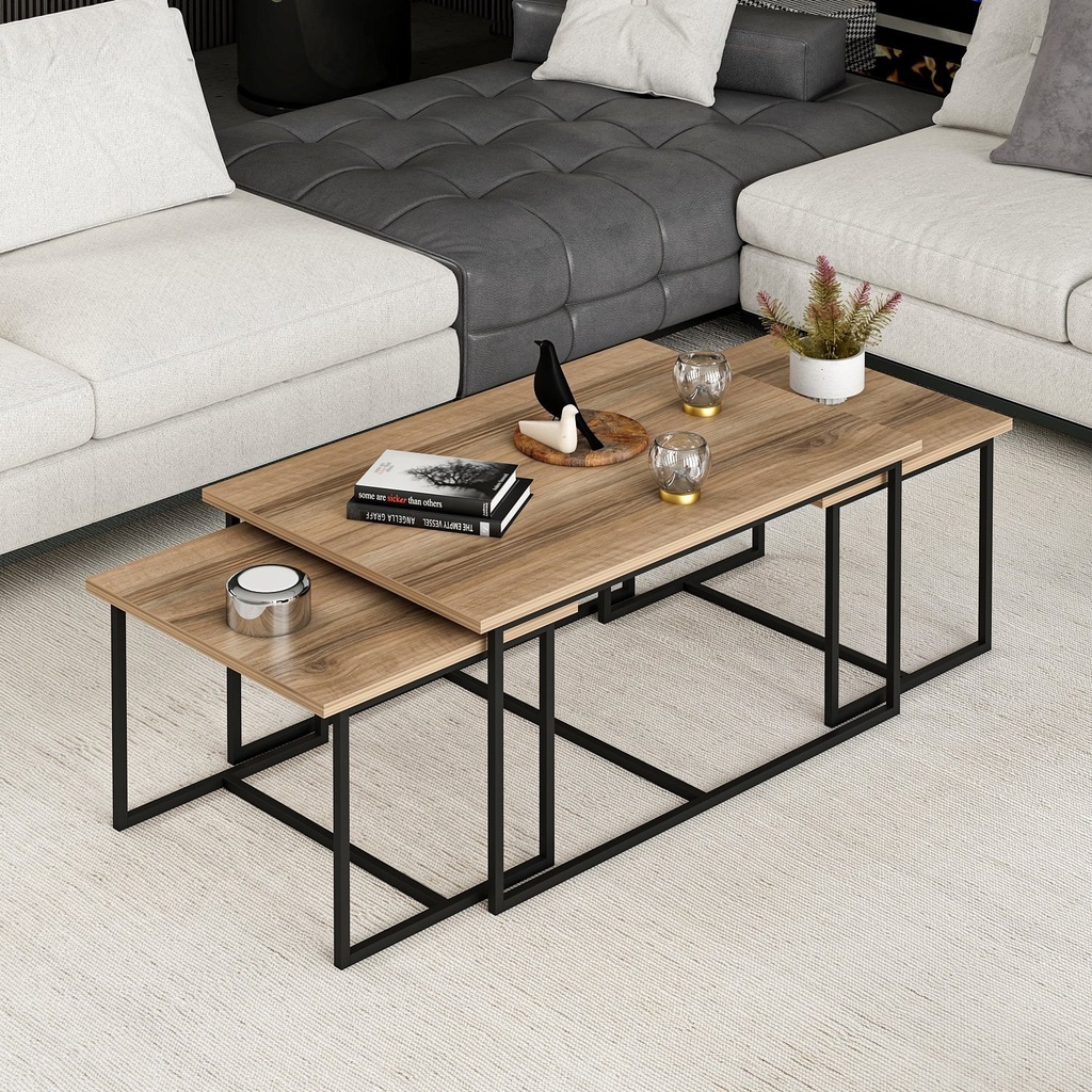 Chic Home Leanna sohvapöytäsetti 60x90xK42 cm, ruskea/musta