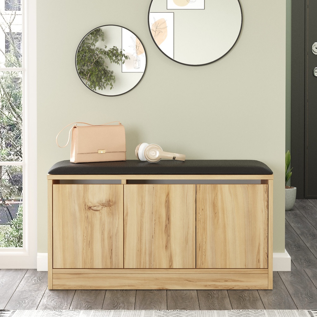 Chic Home Mirkka kenkäkaappi penkillä 36x90xK46 cm, vaaleanbeige/musta