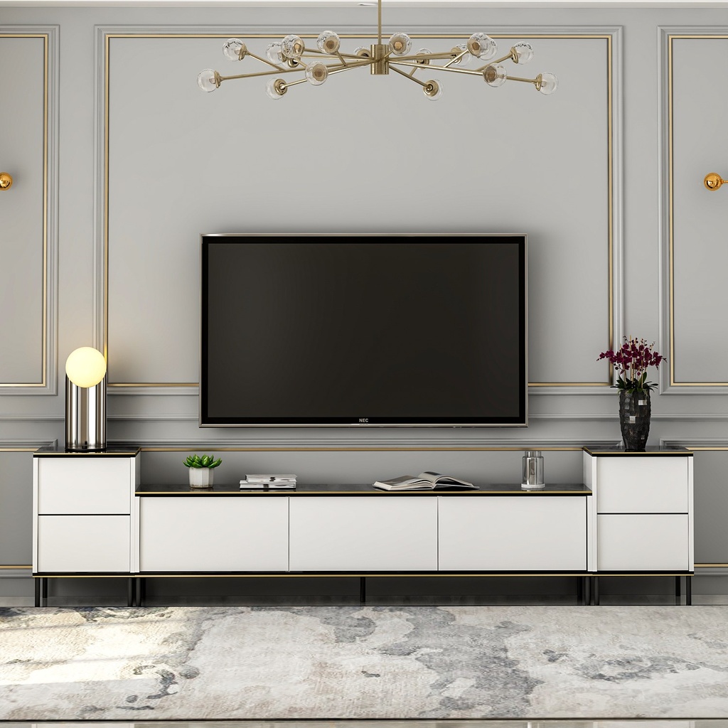 Chic Home Iiro TV-taso L180 cm, valkoinen/musta