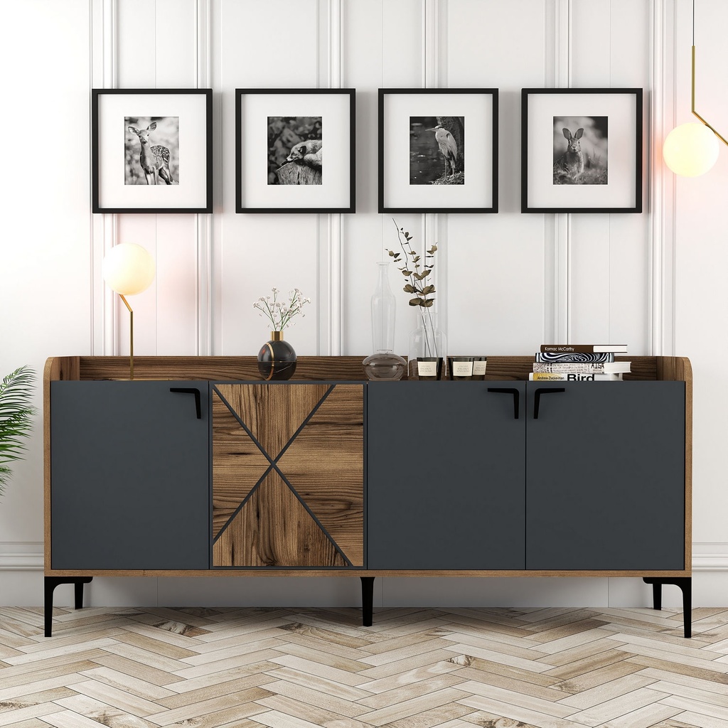 Chic Home Kaj senkki 180x35xK78 cm, tummanharmaa/ruskea