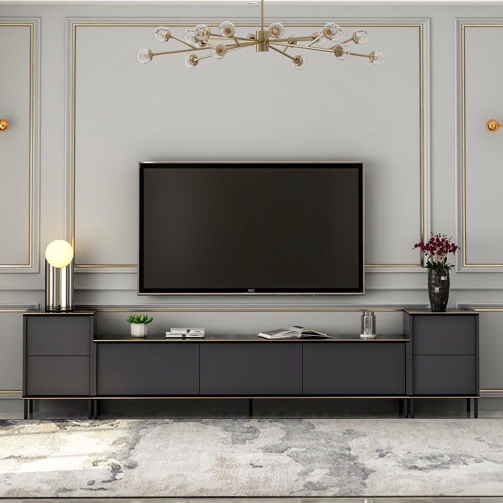 Chic Home Iiro TV-taso L180 cm, tummanharmaa/musta
