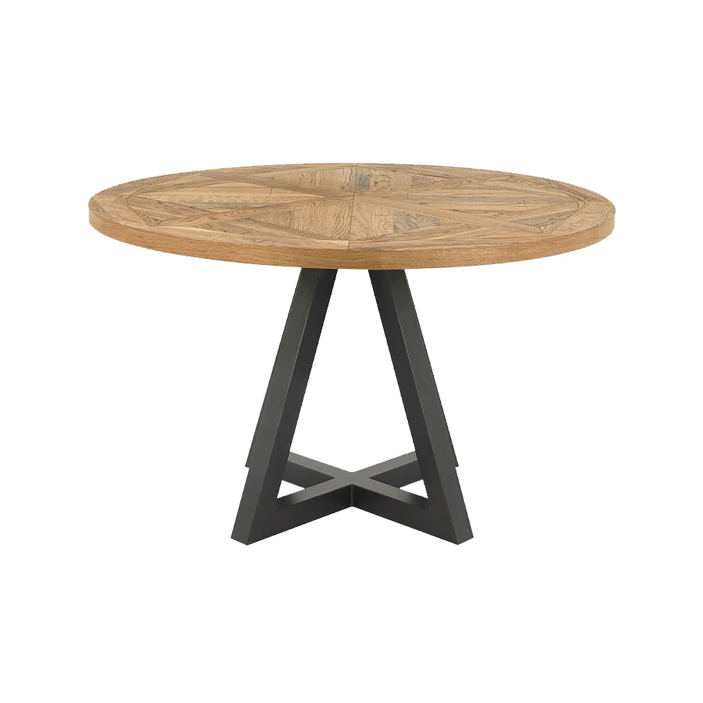 Ruokapöytä INDUS pyöreä 125cm, metallijalat, viilutettu, vaaleanruskea/harmaa