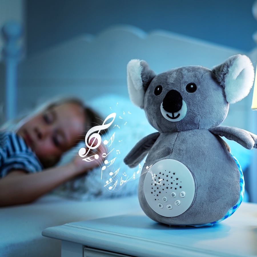 Reer Koko Koala lasten yövalo musiikilla ja itkusensorilla, harmaa