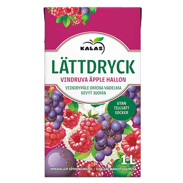 Kalas Light mehu Rypäle-omena-vadelma 1000 ml