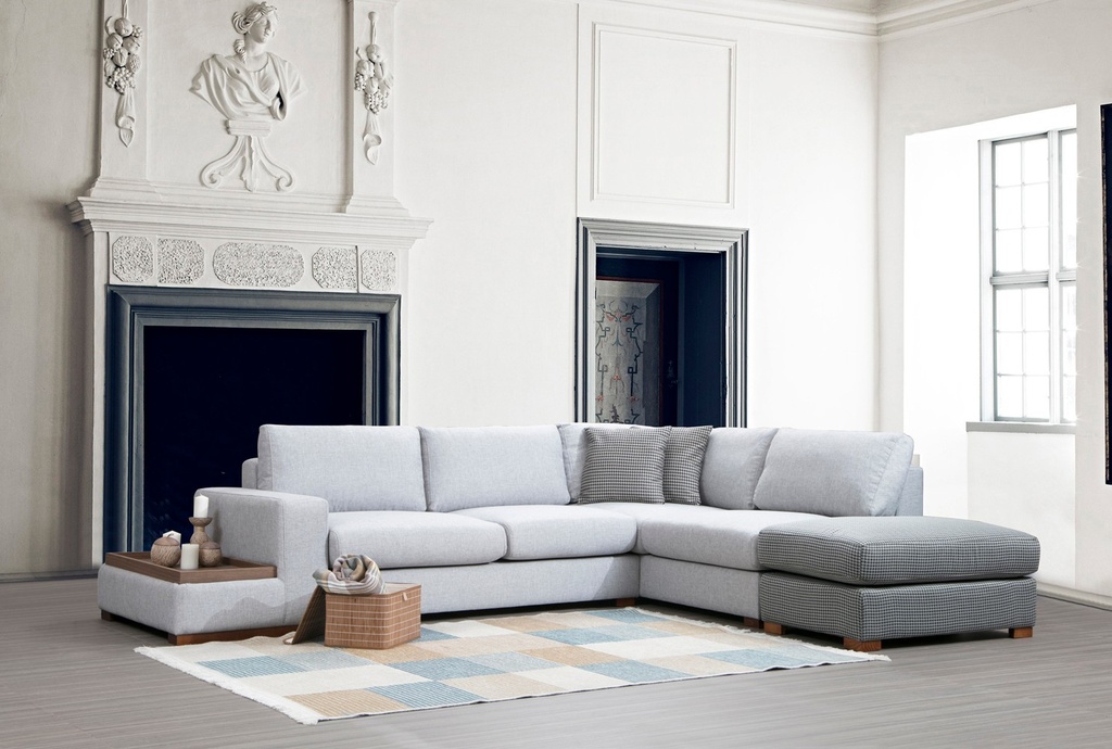 Chic Home Loop kulmasohva rahilla ja sivupöydällä 308x246 cm L, valkoinen/harmaa