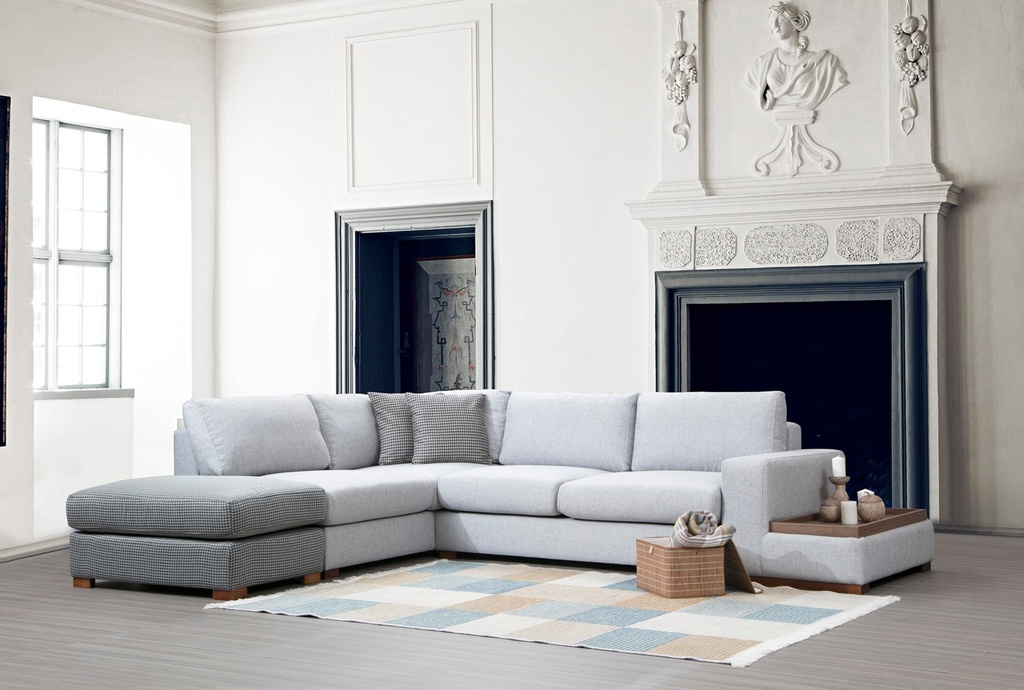 Chic Home Loop kulmasohva rahilla ja sivupöydällä 308x246 cm R, valkoinen/harmaa