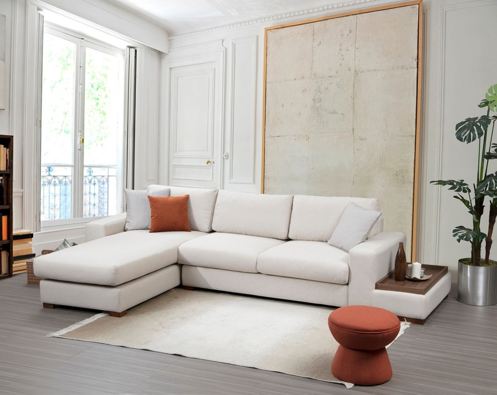 Chic Home Loop kulmasohva divaanilla ja sivupöydällä 312x194 cm L, valkoinen