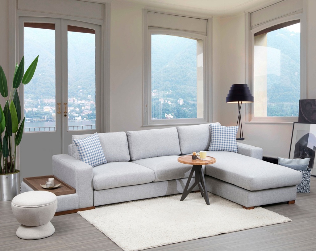Chic Home Loop kulmasohva divaanilla ja sivupöydällä 332x194 cm R, harmaa