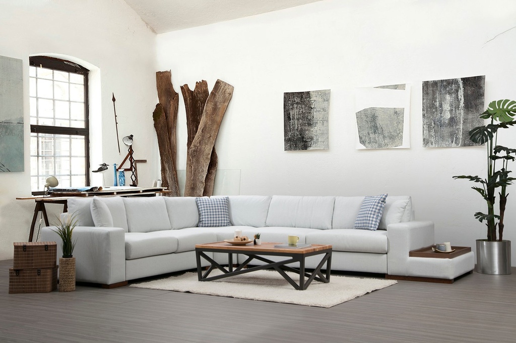 Chic Home Loop kulmasohva sivupöydällä 363x282 cm, valkoinen