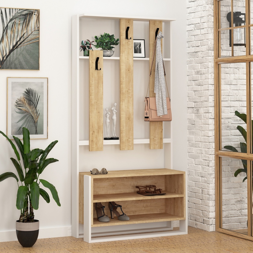 Chic Home Kasperi vaatenaulakko 90x36xK180 cm, valkoinen/ruskea