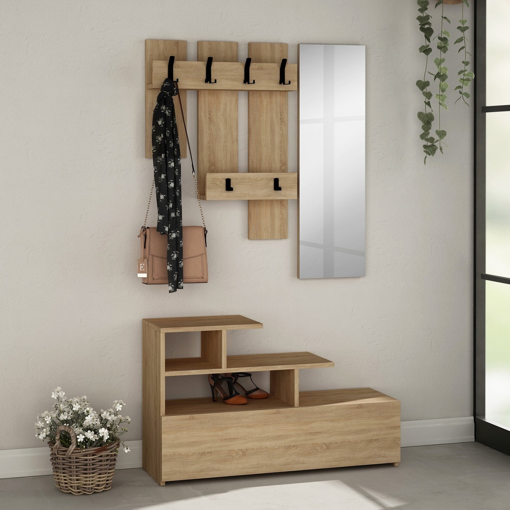 Chic Home Varpu naulakko kenkäkaapilla 100x30xK61 cm + peili, beige
