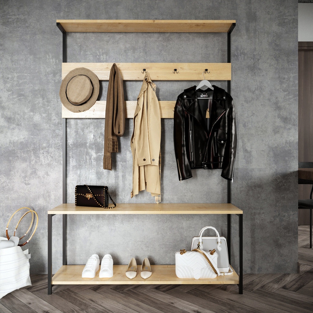 Chic Home Pola naulakko hattu- ja kenkähyllyllä 120x40xK180 cm, vaaleanbeige/musta