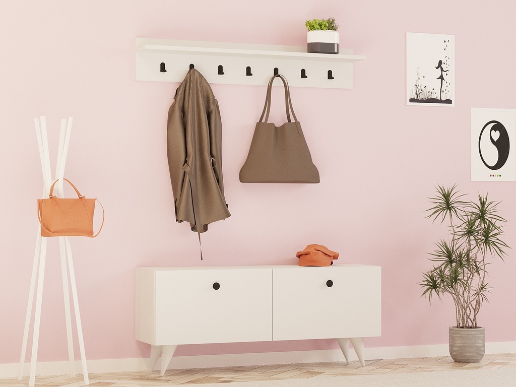Chic Home Ruune naulakko hattuhyllyllä ja kenkäkaapilla 113x35xK49 cm, valkoinen