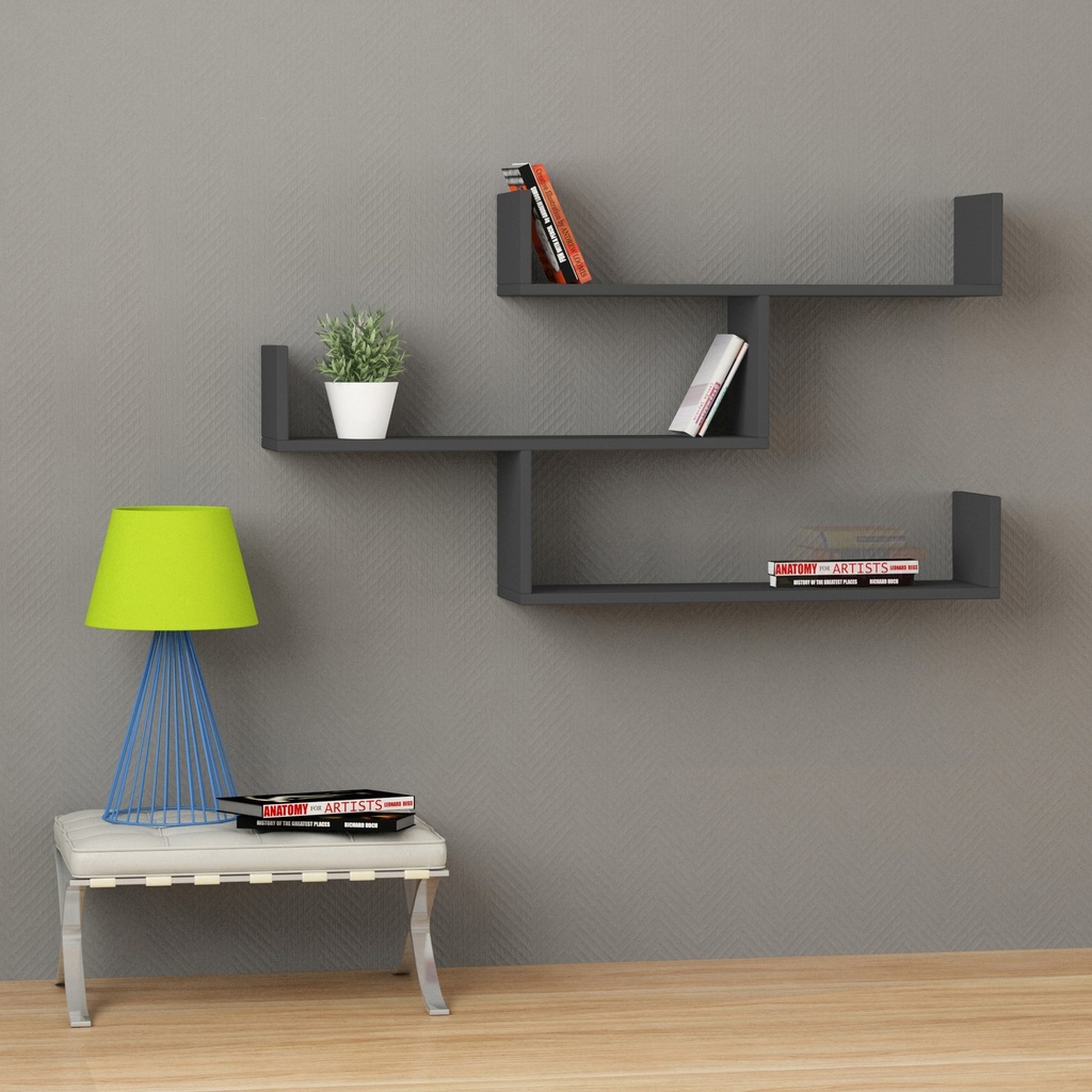Chic Home Tilja 3-tasoinen seinähylly 120x22xK67 cm, antrasiitti