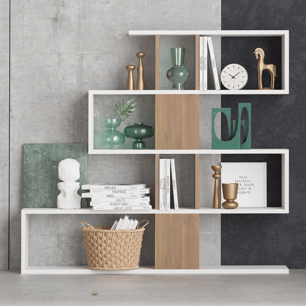 Chic Home Heino kirjahylly 120x20xK109 cm, valkoinen/vaaleanruskea
