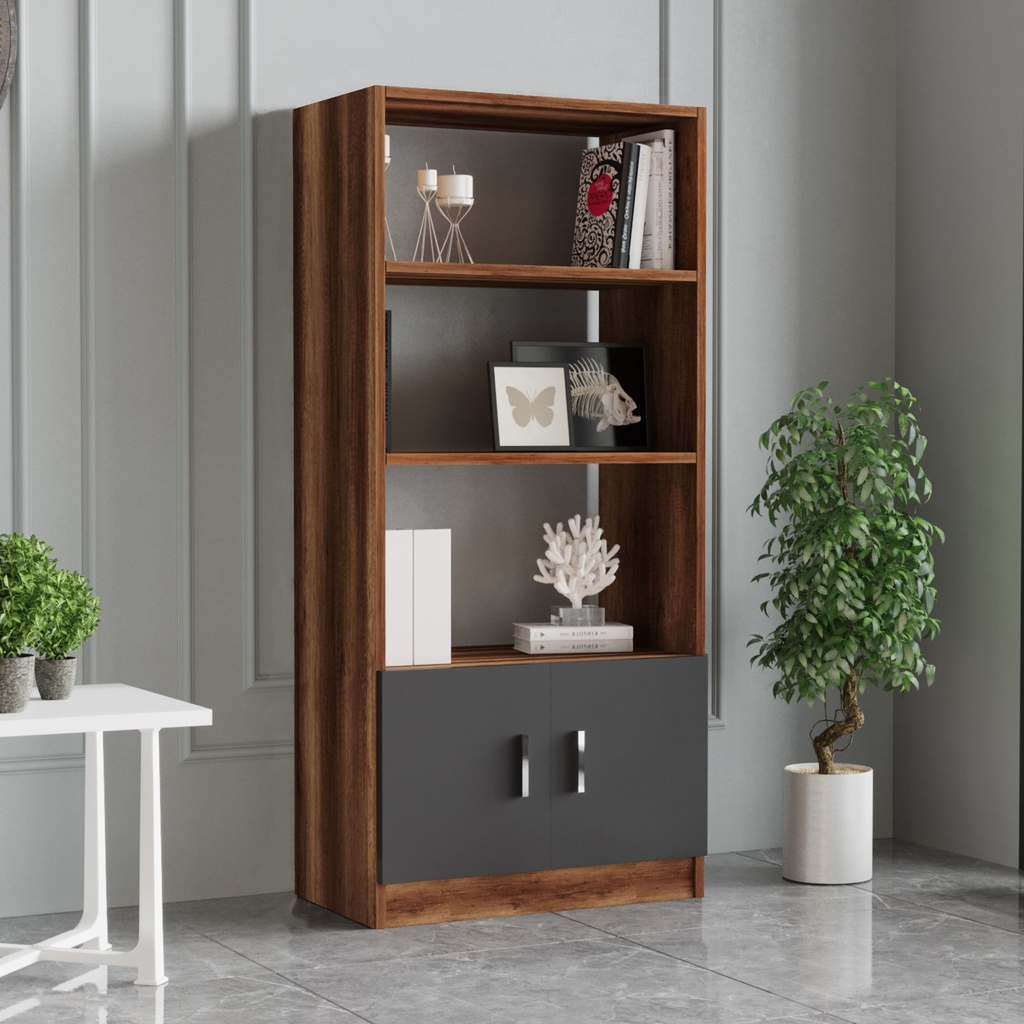 Chic Home Valentia kirjahylly alakaapilla 64x36xK140 cm, tummanruskea/antrasiitti