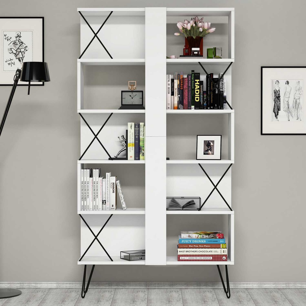 Chic Home Elmer kirjahylly 90x22xK167 cm, valkoinen