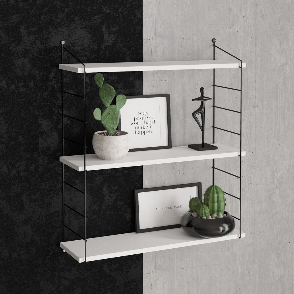 Chic Home Airi seinähylly 72x20xK85 cm, 3 tasoa, valkoinen/musta