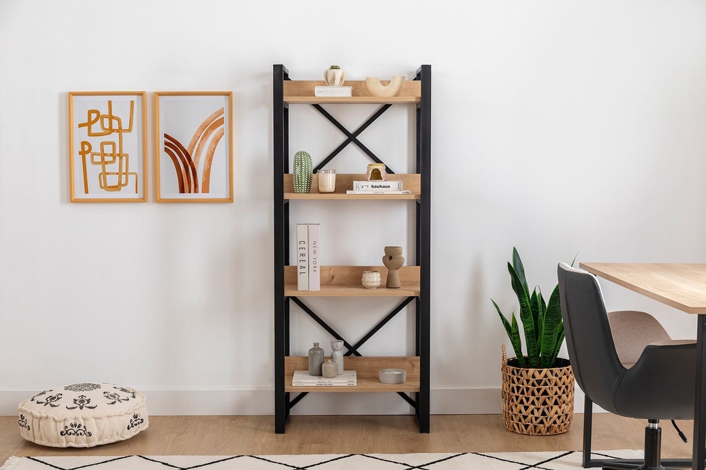 Chic Home Artturi kirjahylly 63x32xK150 cm, vaaleanruskea/musta