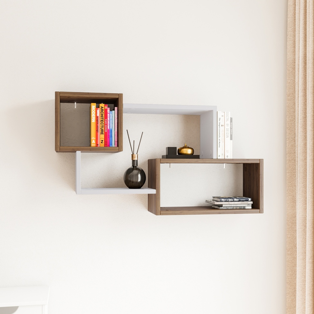 Chic Home Jami seinähylly 90x20xK51 cm, ruskea/valkoinen