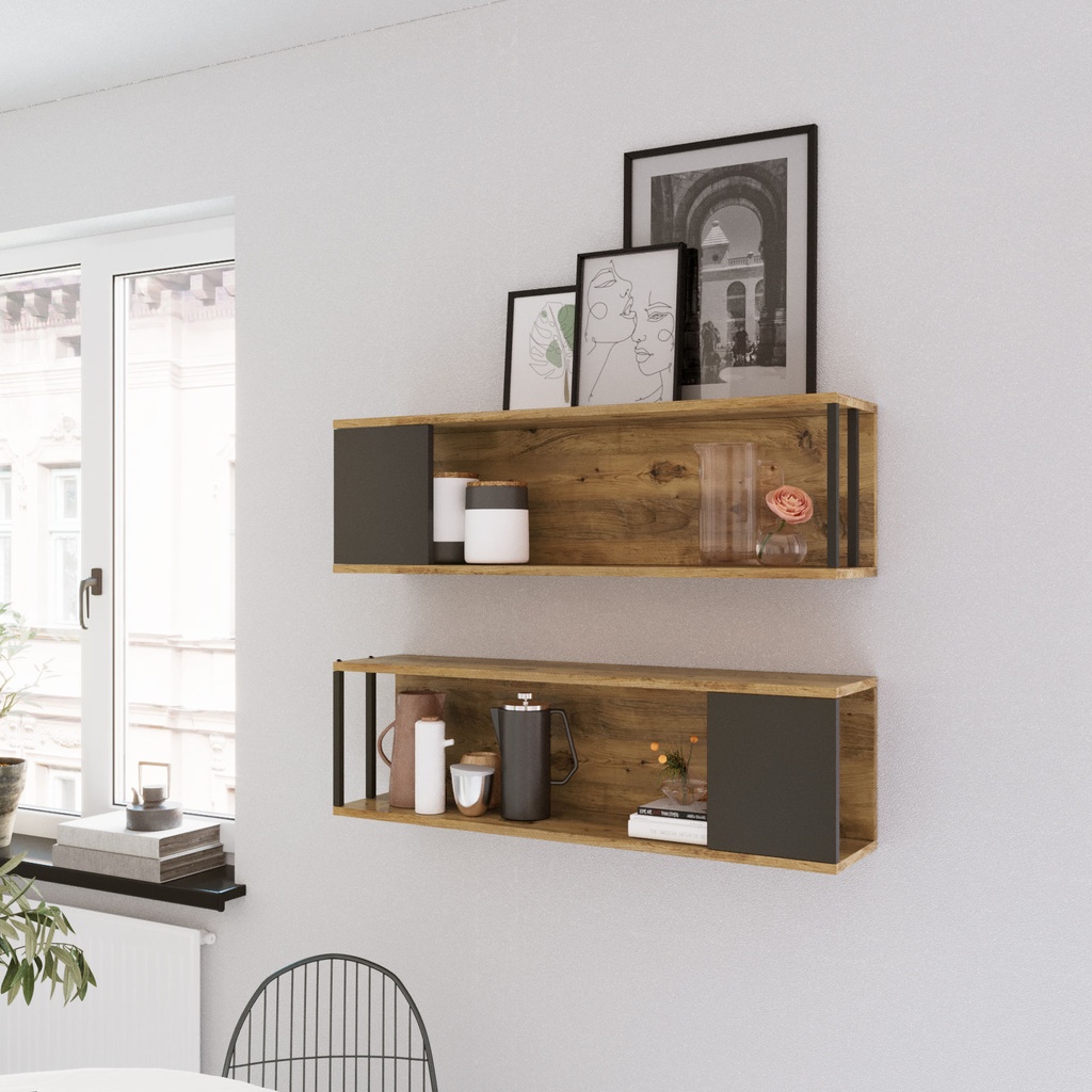 Chic Home Virva seinähyllyt 100x22xK30 cm 2 kpl, ruskea/musta