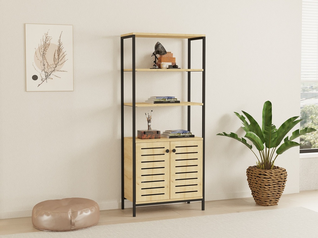 Chic Home Metta kirjahylly alakaapilla 70x34xK162 cm, vaaleanbeige/musta