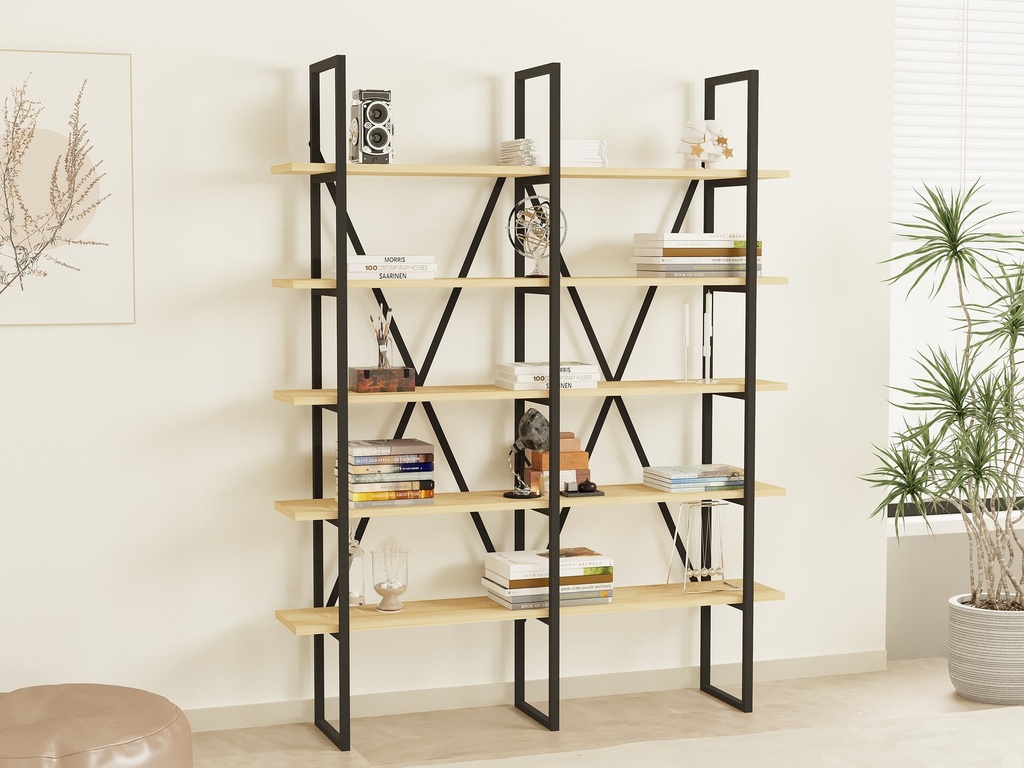 Chic Home Verneri kirjahylly 126x26xK160 cm, vaaleanruskea/musta