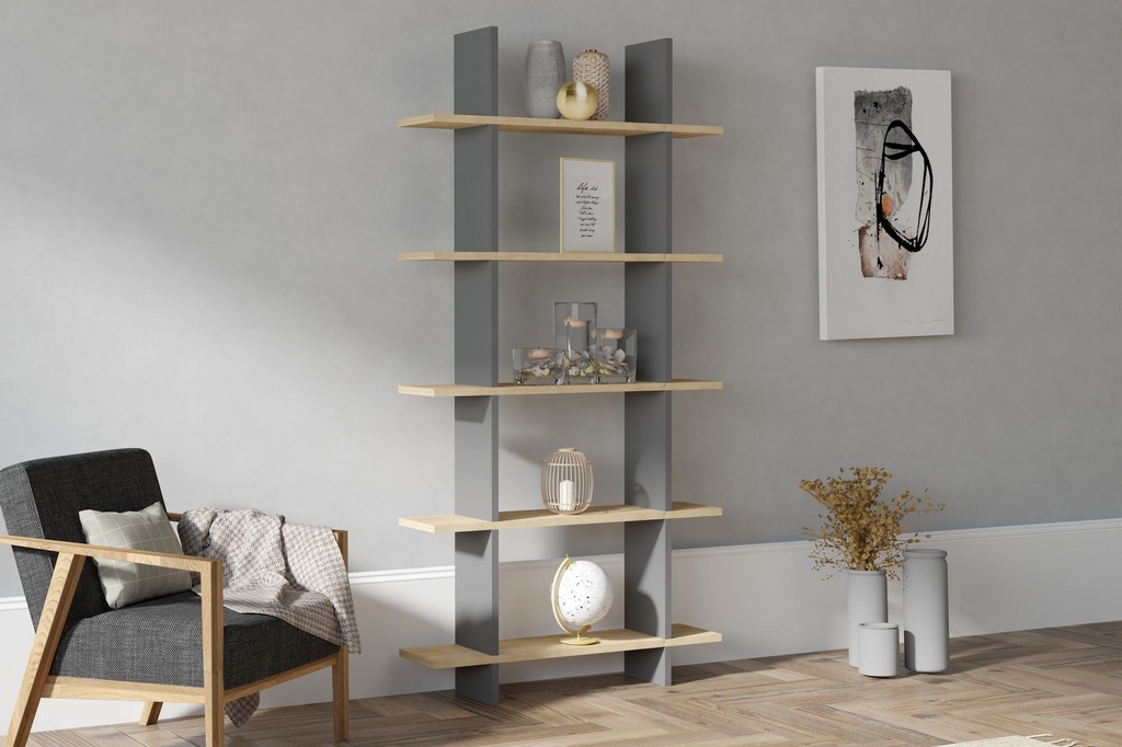 Chic Home Lilja hyllykkö 80x20xK160 cm, antrasiitti/vaaleanbeige