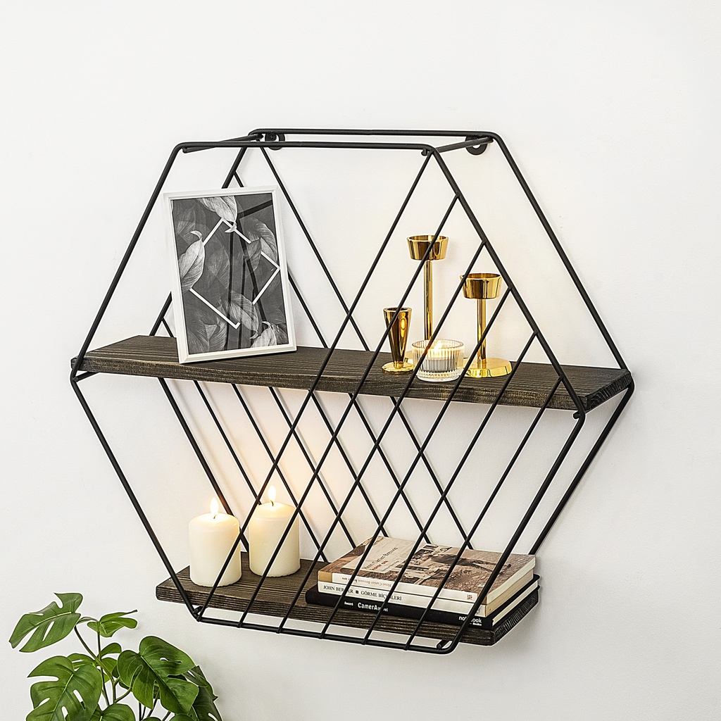Chic Home Alfred seinähylly 60x15xK52 cm, musta/ruskea