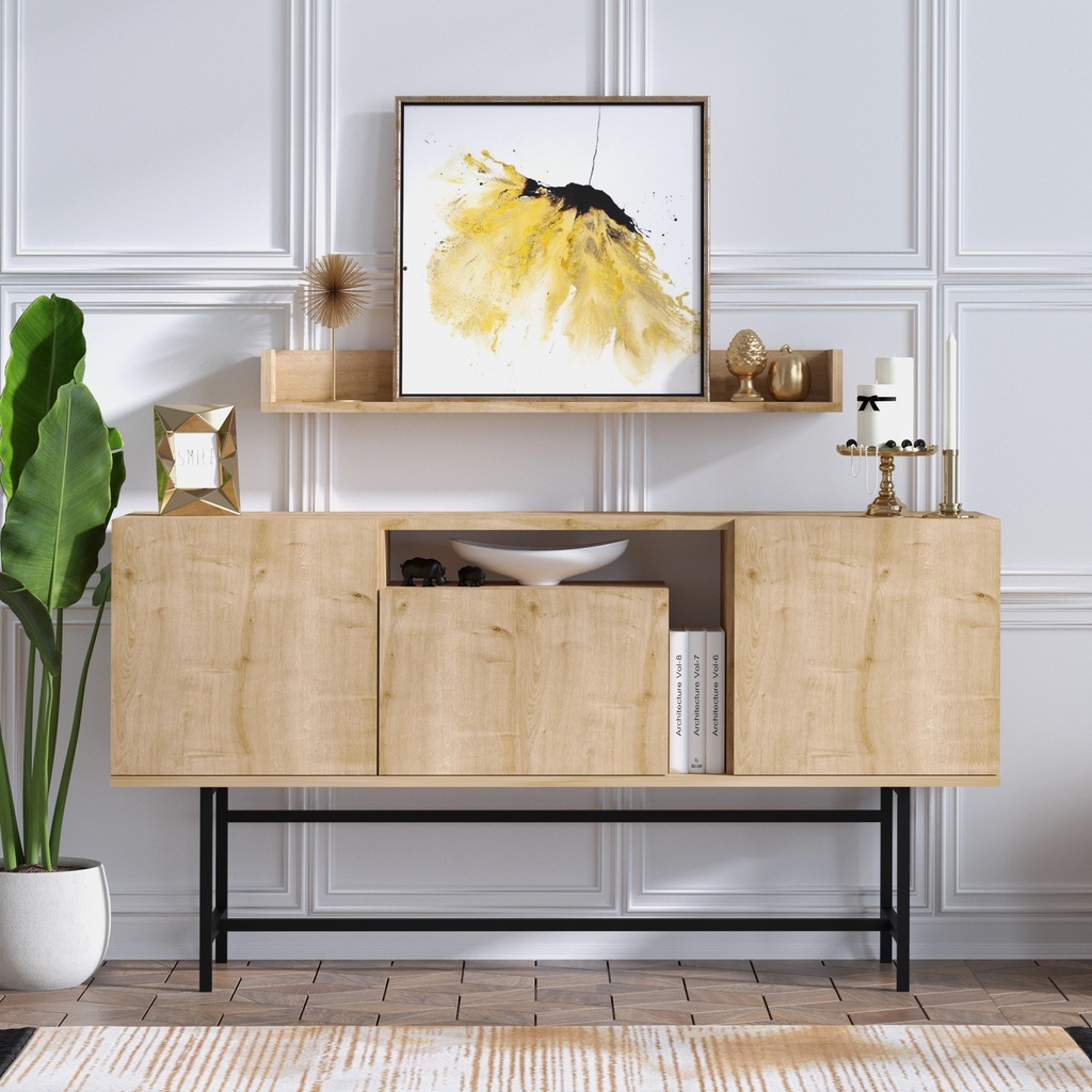 Chic Home Miika senkki 150 cm + seinähylly, vaaleanruskea