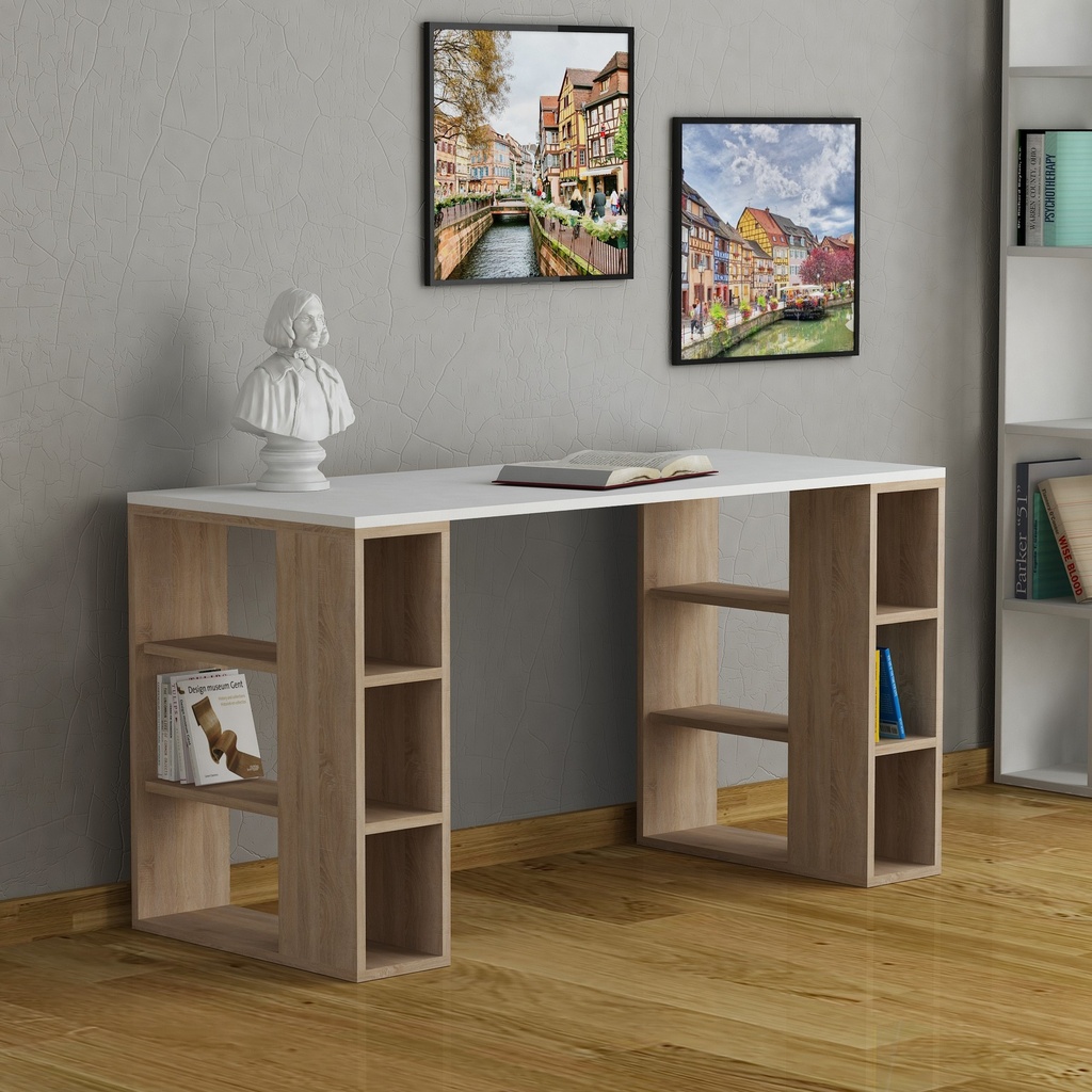 Chic Home Elia työpöytä 140x60xK75 cm, valkoinen/ruskea