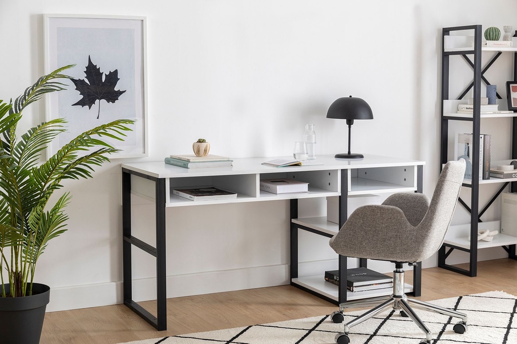 Chic Home Serina työpöytä säilytystilalla 150x58xK76 cm, valkoinen/musta