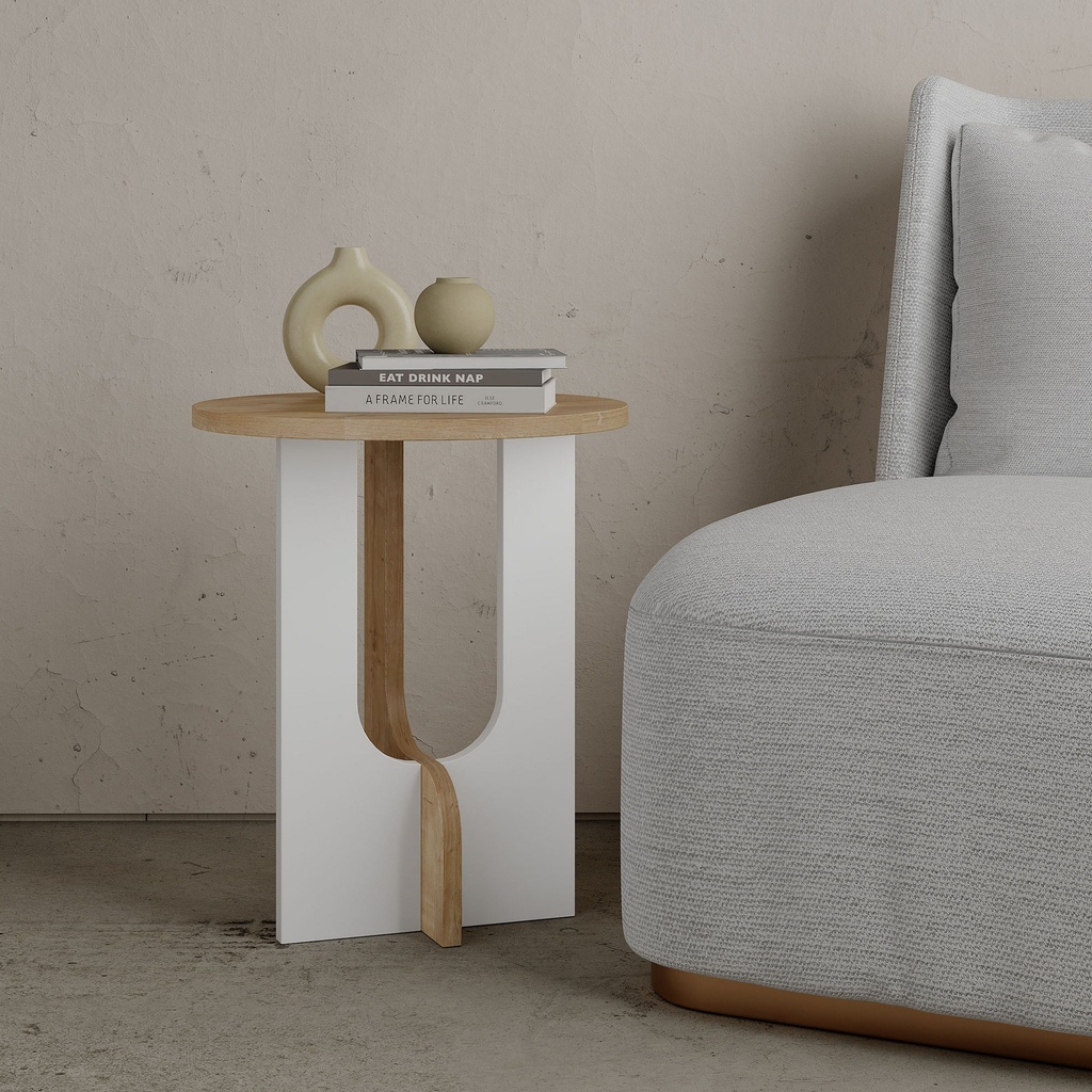 Chic Home Lumi sivupöytä H40xK47 cm, beige/valkoinen