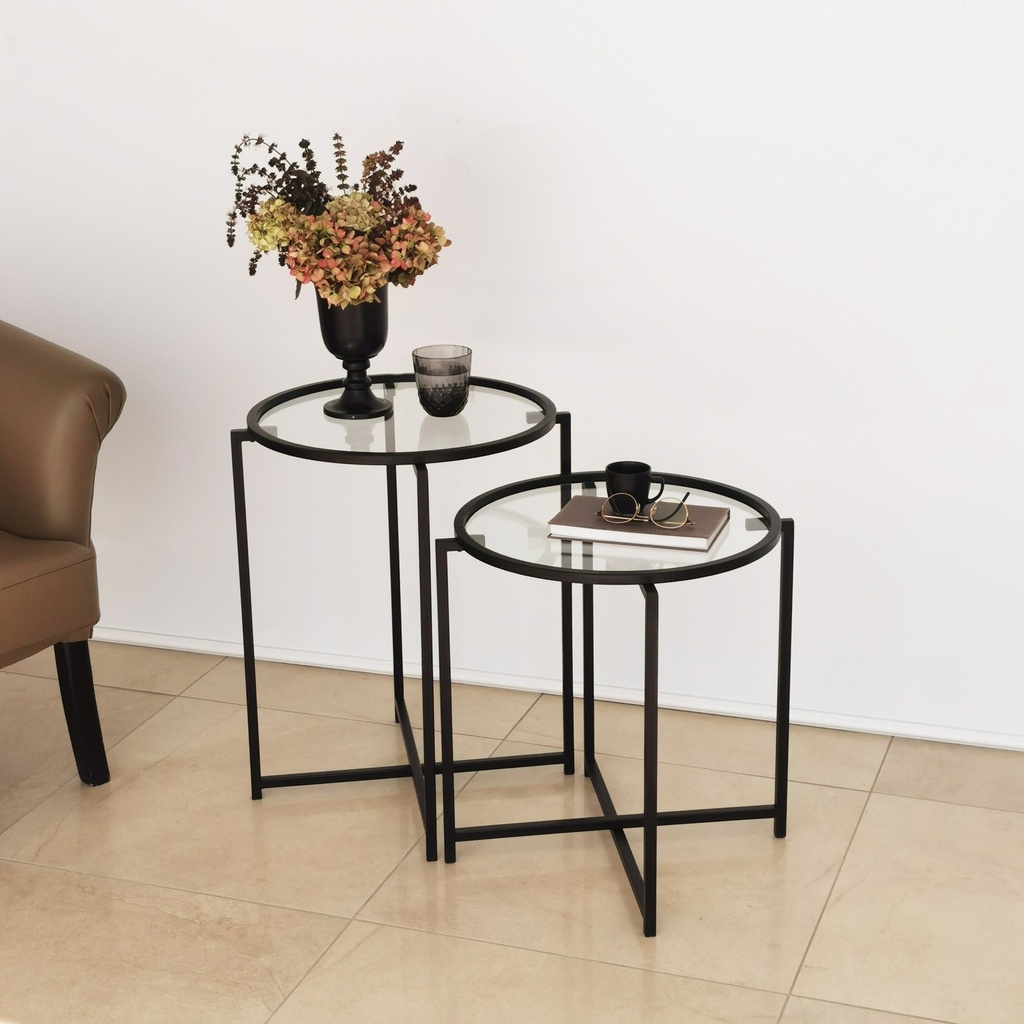 Chic Home Signe sivupöydät H50xK50/60 cm 2 kpl, musta/kirkas