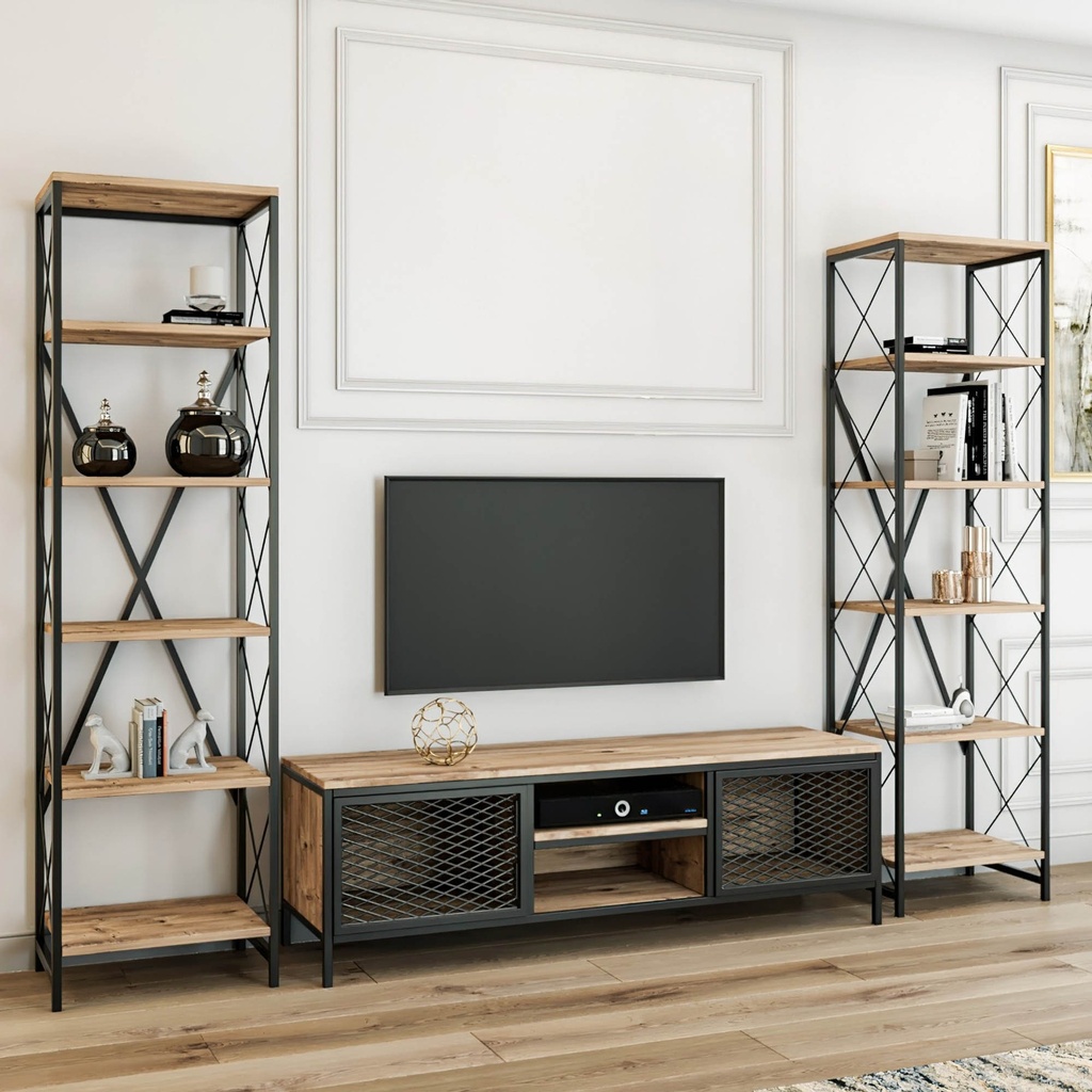 Chic Home Marita TV-taso 150 cm + 2 hyllykköä 50x35xK180 cm, ruskea/musta