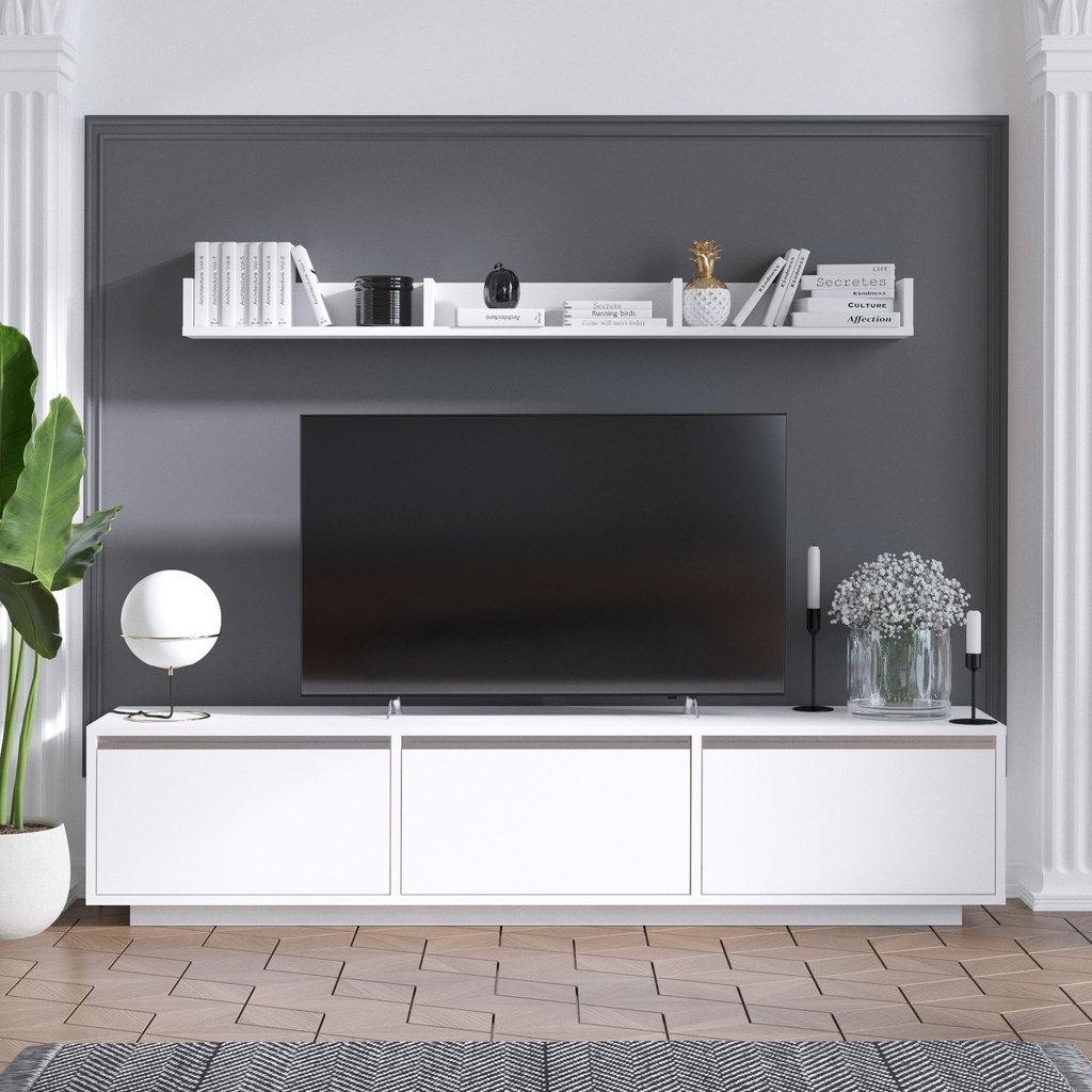 Chic Home Pirkko TV-taso 180 cm + seinähylly, valkoinen