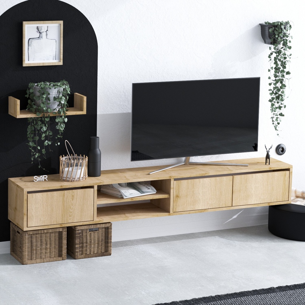 Chic Home Harri TV-taso 180 cm + seinähylly, vaaleanruskea