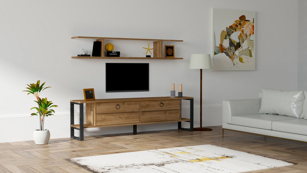 Chic Home Oliver TV-taso 160 cm + seinähylly, ruskea