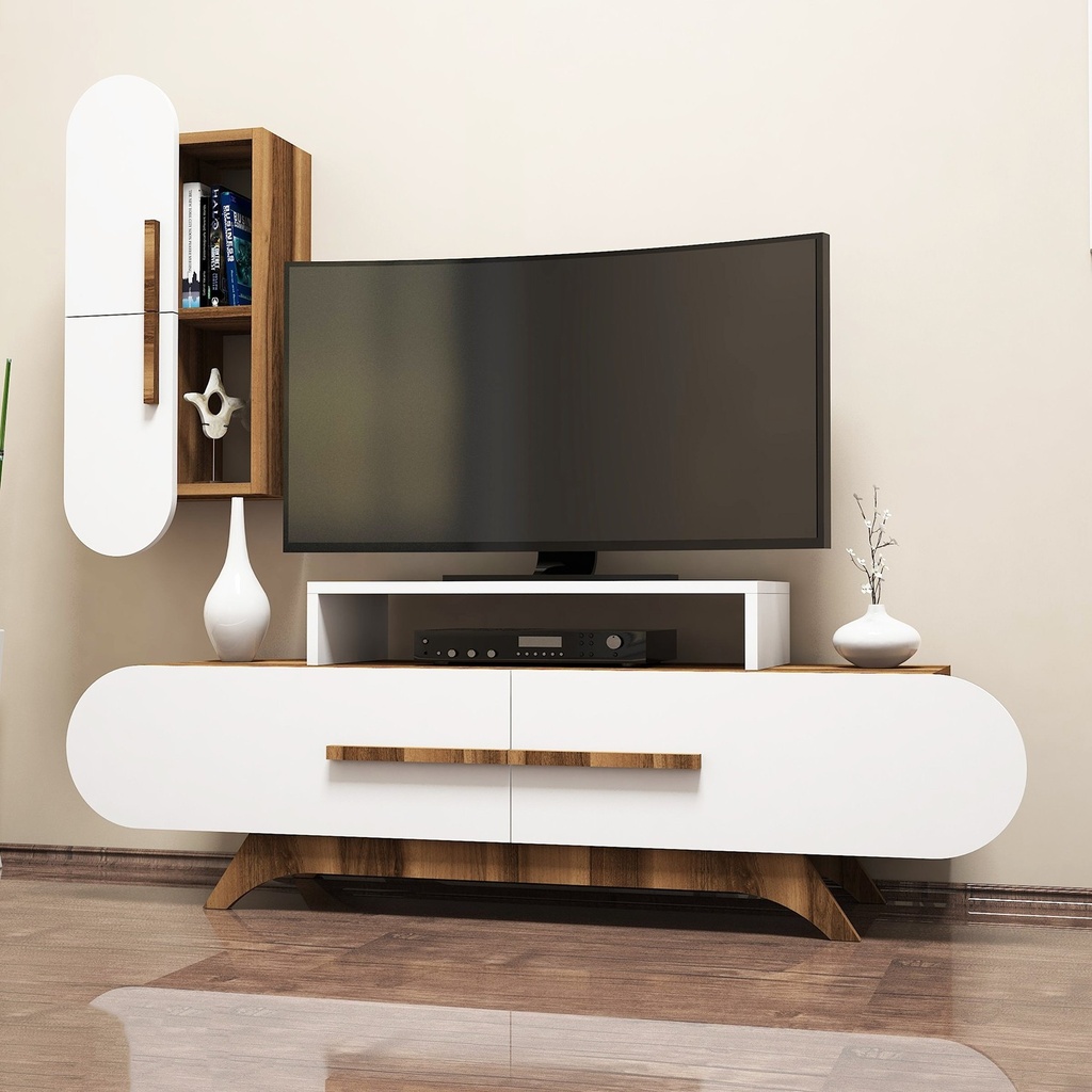 Chic Home Miko TV-taso 145 cm + seinähylly, valkoinen/ruskea