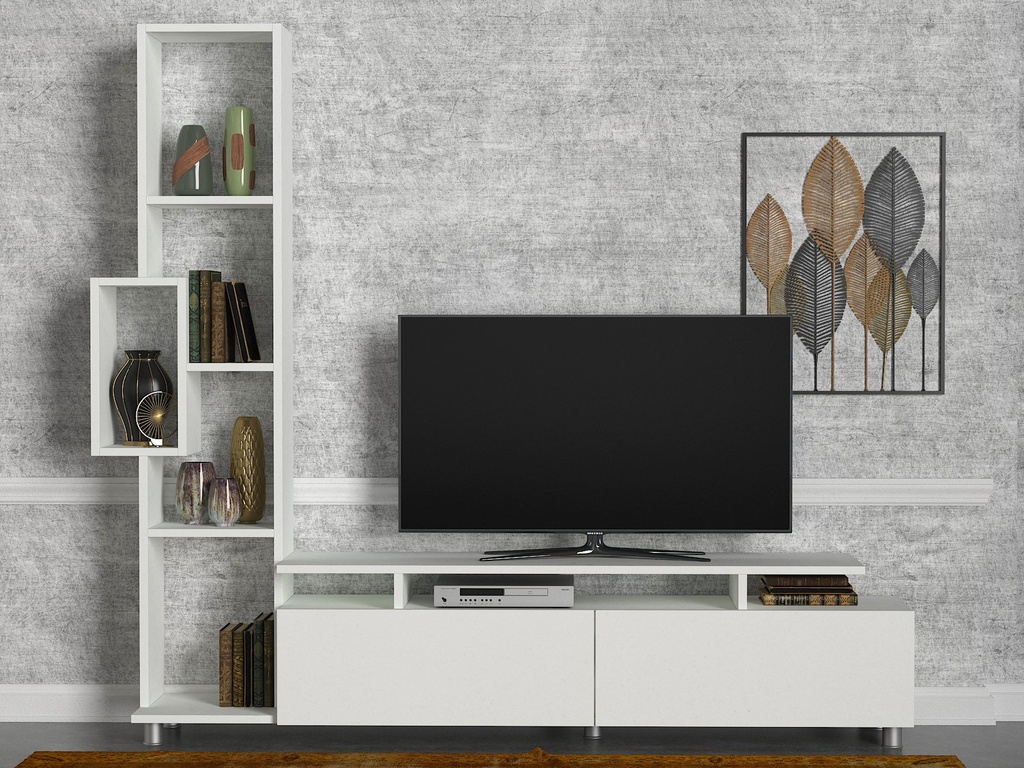 Chic Home Tuuli TV-taso avohyllyköllä 170x30xK167 cm, valkoinen