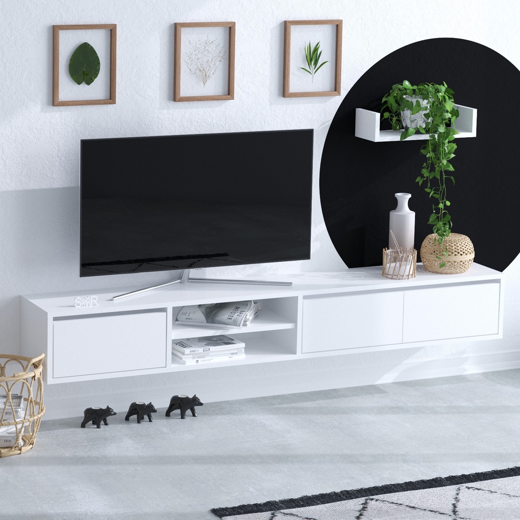 Chic Home Anton TV-taso 180 cm + seinähylly, valkoinen