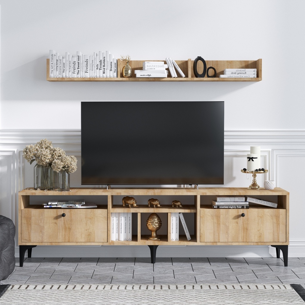 Chic Home Tino TV-taso 180 cm + seinähylly, vaaleanruskea